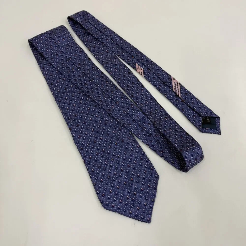 Ermenegildo Zegna Periwinkle Blue Pink Dot Geometric Silk Tie Italy Mens